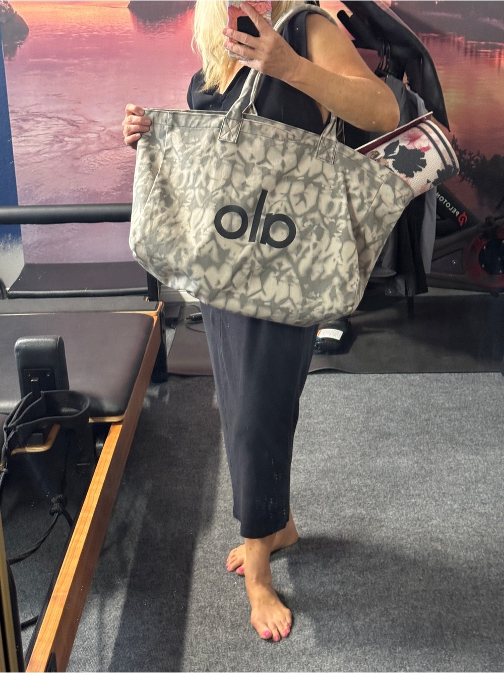 ALO Yoga Gray Tie-Dye Canvas Tote with Logo